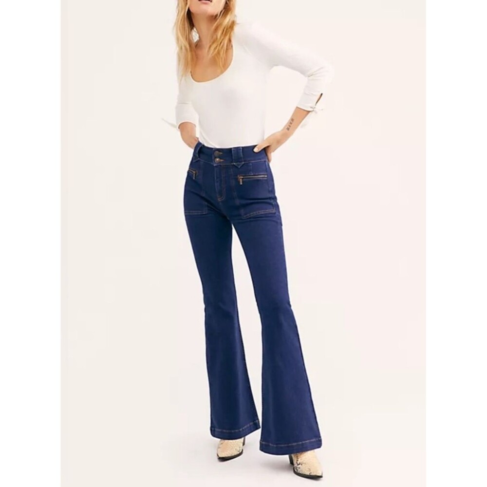 We The Free People Layla High Rise Flare Retro 70s Look Jeans SZ 25 2